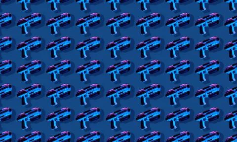 Seamless pattern with blaster game controllers and headphones with microphone. Stock Photos