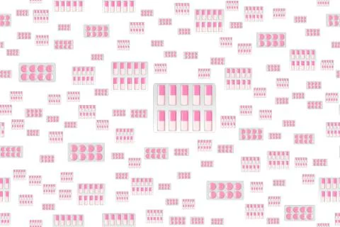 Seamless pattern with a blister pack of pink capsules isolated on white Stock Illustration