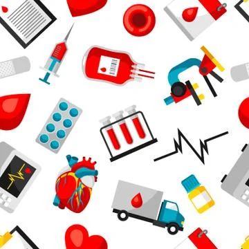 Seamless pattern with blood donation items. Medical and health care objects Illustrazione stock