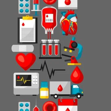 Seamless pattern with blood donation items. Medical and health care objects Illustrazione stock