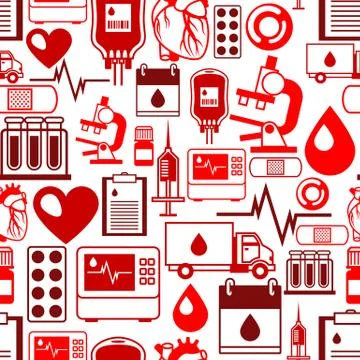 Seamless pattern with blood donation items. Medical and health care objects イラスト素材