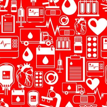 Seamless pattern with blood donation items. Medical and health care objects Illustrazione stock