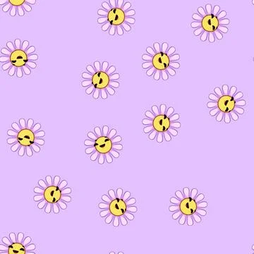 Seamless pattern bloom flower face cartoon vector Illustrazione stock