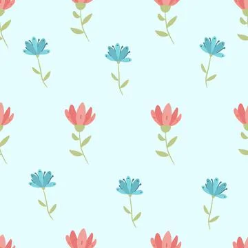 Seamless Pattern with Blooming Flowers doodle Style. Beauty in Nature Stock Illustration