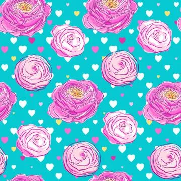Seamless pattern with blooming flowers Stock Illustration