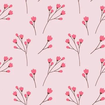 Seamless pattern of blooming spring twigs in trendy bright hues. Springtime 스톡 일러스트