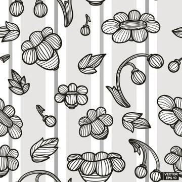 Seamless pattern with blooming striped flowers on white background イラスト素材
