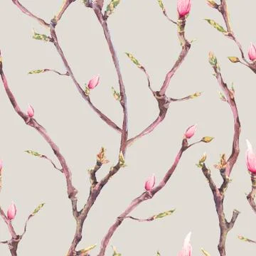 Seamless Pattern with Blooming Tree Branches Stock Illustration