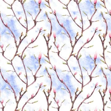 Seamless Pattern with Blooming Tree Branches Stock Illustration