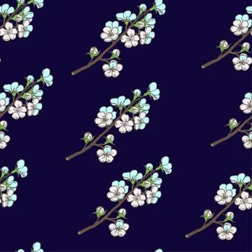 Seamless pattern with blossom cherry branches. Stock Illustration
