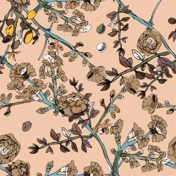 Seamless pattern with blossom flowers sakura tree. Vector illustration with p イラスト素材