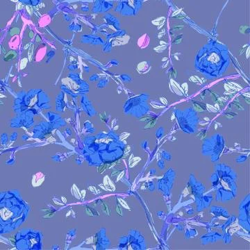 Seamless pattern with blossom flowers sakura tree. Vector illustration with p Stock Illustration