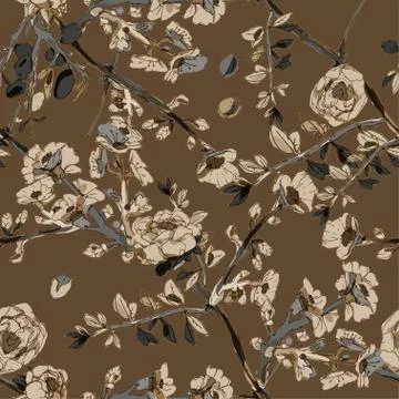 Seamless pattern with blossom flowers sakura tree. Vector illustration with p 库存插图