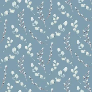 Seamless pattern of blossom pink cherry flowers in watercolor style with white Stock Illustration