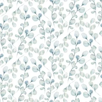 Seamless pattern of blossom pink cherry flowers in watercolor style with white Stock Illustration