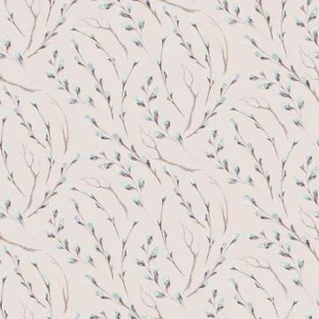 Seamless pattern of blossom pink cherry flowers in watercolor style with white Stock Illustration