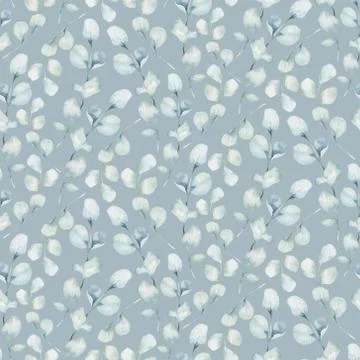 Seamless pattern of blossom pink cherry flowers in watercolor style with white Stock Illustration