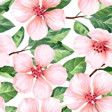 Seamless pattern with blossoming apple tree flowers. Elegance vintage endless Stock Illustration