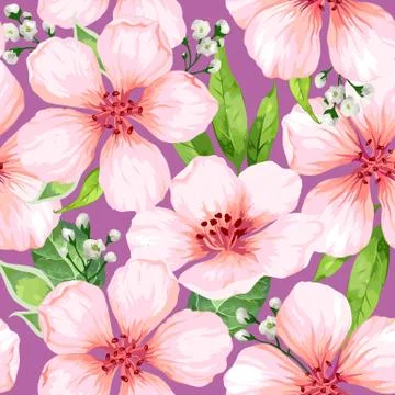 Seamless pattern with blossoming apple tree flowers. Elegance vintage endless Stock Illustration