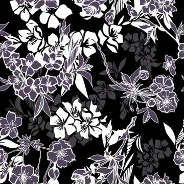 Seamless pattern with blossoming cherry or sakura Stock Illustration