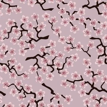 Seamless pattern with blossoming Japanese cherry sakura branches.Pink flowers Stock Illustration