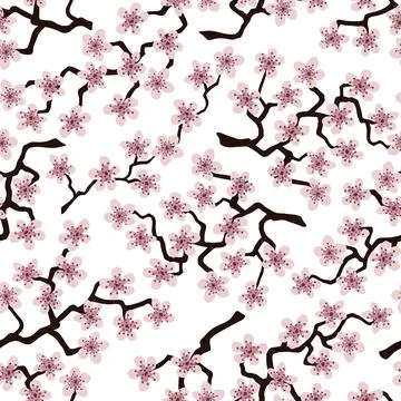 Seamless pattern with blossoming Japanese cherry sakura branches.Pink flowers Stock Illustration
