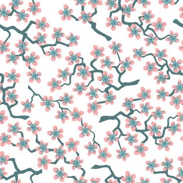 Seamless pattern with blossoming Japanese cherry sakura branches.Pink flowers Stock Illustration