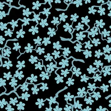 Seamless pattern with blossoming Japanese cherry sakura branches.Azure flower Stock Illustration
