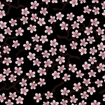 Seamless pattern with blossoming Japanese cherry sakura branches.Pink flowers Stock Illustration