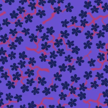 Seamless pattern with blossoming Japanese cherry sakura branches.Blue flowers Stock Illustration