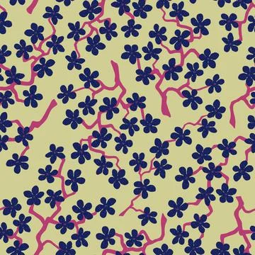 Seamless pattern with blossoming Japanese cherry sakura branches.Blue flowers Stock Illustration