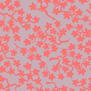 Seamless pattern with blossoming Japanese cherry sakura branches.Coral flower Stock Illustration