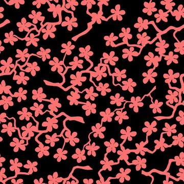 Seamless pattern with blossoming Japanese cherry sakura branches.Coral flower Stock Illustration