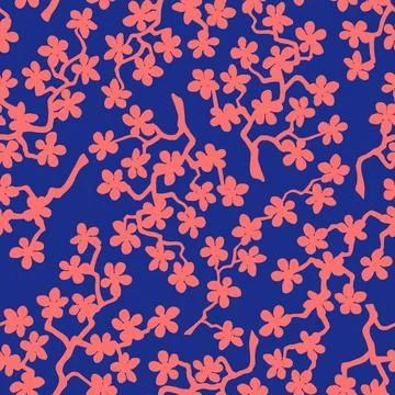 Seamless pattern with blossoming Japanese cherry sakura branches.Coral flower Stock Illustration