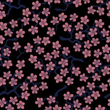 Seamless pattern with blossoming Japanese cherry sakura branches.Pink flowers Stock Illustration