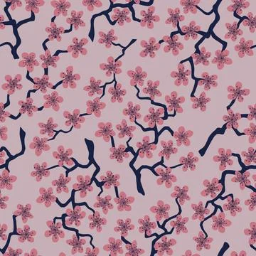Seamless pattern with blossoming Japanese cherry sakura branches.Pink flowers Stock-Illustration