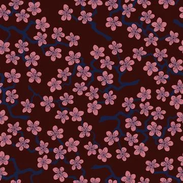 Seamless pattern with blossoming Japanese cherry sakura branches.Pink flowers Stock Illustration