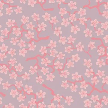 Seamless pattern with blossoming Japanese cherry sakura branches.Pink flowers Stock-Illustration