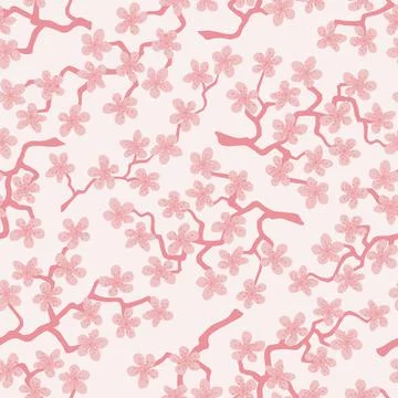 Seamless pattern with blossoming Japanese cherry sakura branches.Pink flowers Illustrazione stock