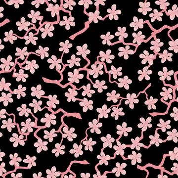Seamless pattern with blossoming Japanese cherry sakura branches.Pink flowers Stock Illustration
