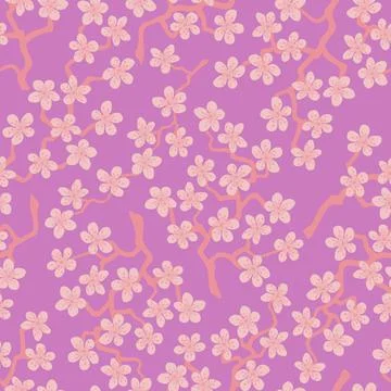 Seamless pattern with blossoming Japanese cherry sakura branches.Pink flowers Illustrazione stock