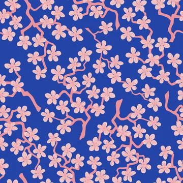 Seamless pattern with blossoming Japanese cherry sakura branches.Pink flowers Illustrazione stock
