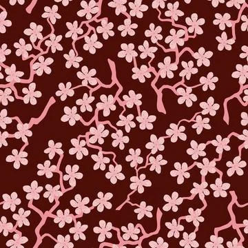 Seamless pattern with blossoming Japanese cherry sakura branches.Pink flowers Stock Illustration