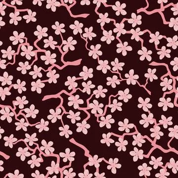 Seamless pattern with blossoming Japanese cherry sakura branches.Coral flower Stock Illustration