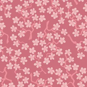 Seamless pattern with blossoming Japanese cherry sakura branches.Pink flowers Stock Illustration