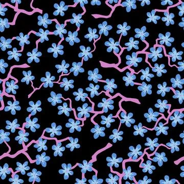 Seamless pattern with blossoming Japanese cherry sakura branches.Heavenly flo Stock Illustration