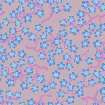Seamless pattern with blossoming Japanese cherry sakura branches.Heavenly flo Illustrazione stock