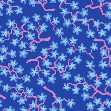 Seamless pattern with blossoming Japanese cherry sakura branches.Heavenly flo Stock Illustration