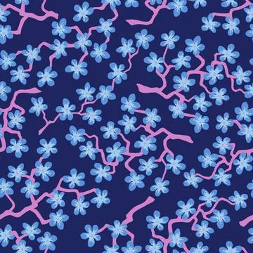 Seamless pattern with blossoming Japanese cherry sakura branches.Heavenly flo Stock Illustration