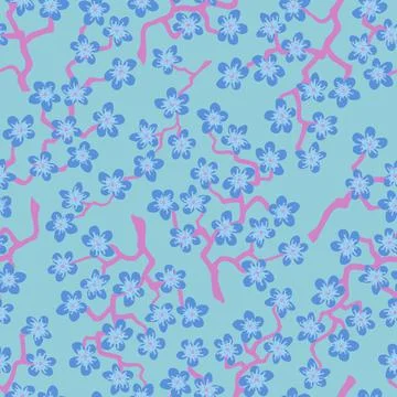 Seamless pattern with blossoming Japanese cherry sakura branches.Azure flower Stock Illustration
